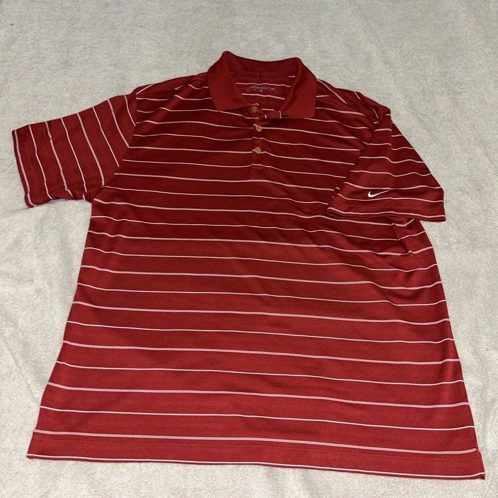 Nike Golf Dri-Fit Vented Polo Shirt Short Sleeve‎ Mens X Large Striped Red